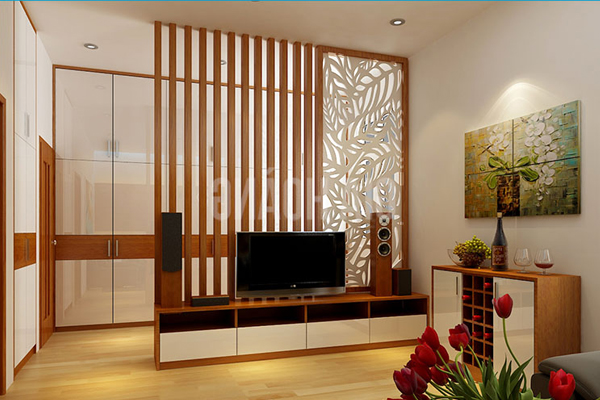 vách ngăn kết hợp tủ tv