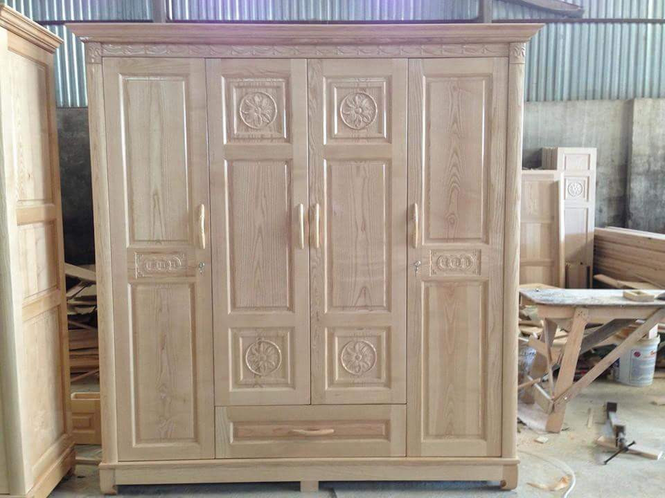 Tủ quần áo sồi Nga 4 cánh màu tự nhiên